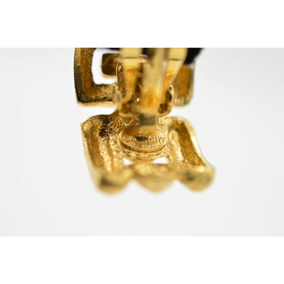 Givenchy Vintage Logo Clip On Earrings GG Brushed Gold Hoop 80s Signed AS IS 9D - Picture 10 of 10